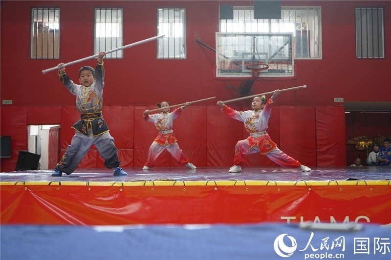 圖為開幕式現(xiàn)場兒童武術(shù)表演。人民網(wǎng)記者 許放攝