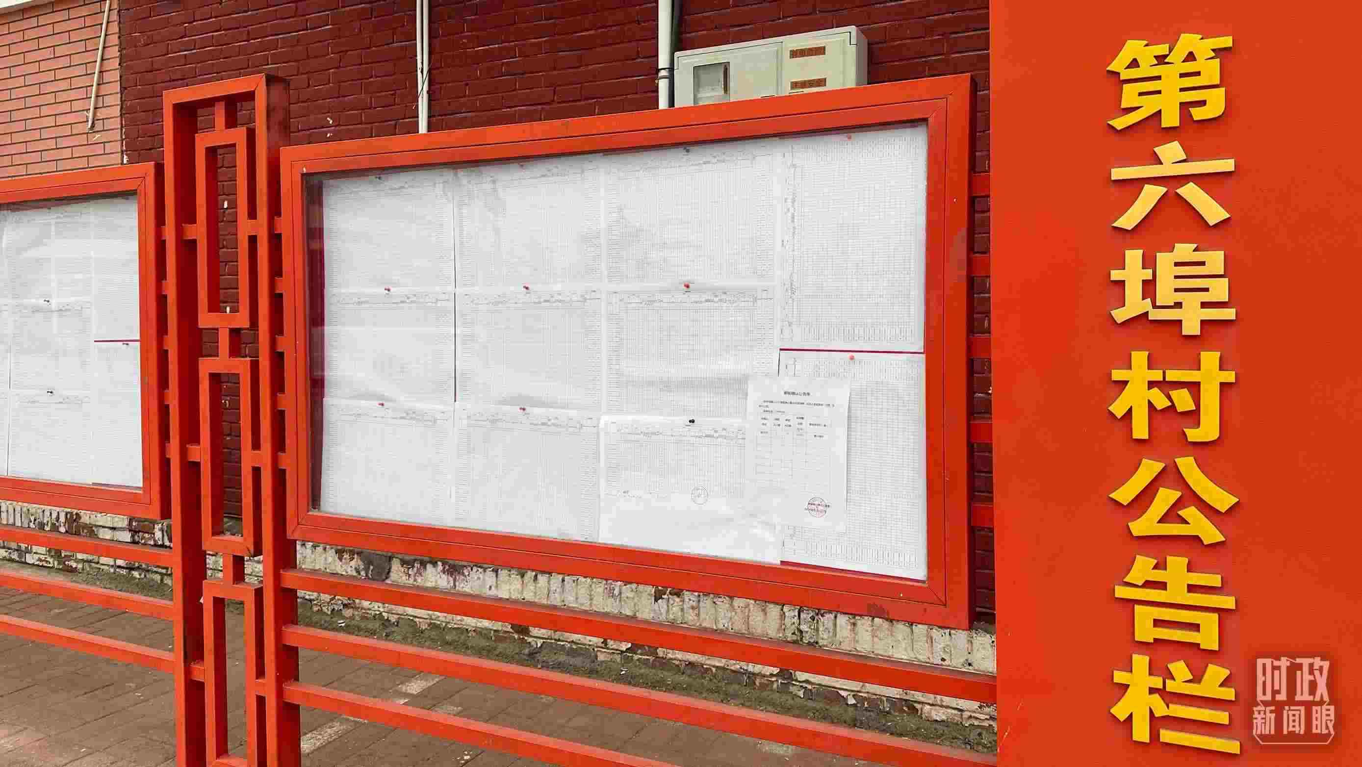 △第六埠村公告欄里張貼著“天津市2023年蓄滯洪區(qū)農(nóng)作物、經(jīng)濟(jì)林補(bǔ)償標(biāo)準(zhǔn)表”等。（總臺央視記者覃思拍攝）