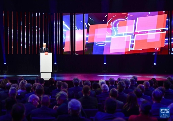 4月21日，挪威首相斯特勒在德國漢諾威工業(yè)博覽會開幕式上致辭。挪威是今年展會主賓國。新華社記者 任鵬飛 攝