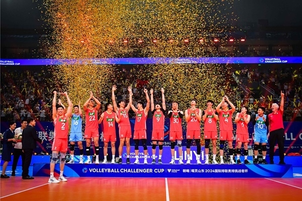 中國隊(duì)奪得2024年國際排聯(lián)男排挑戰(zhàn)者杯冠軍。圖片來源：國際排聯(lián)