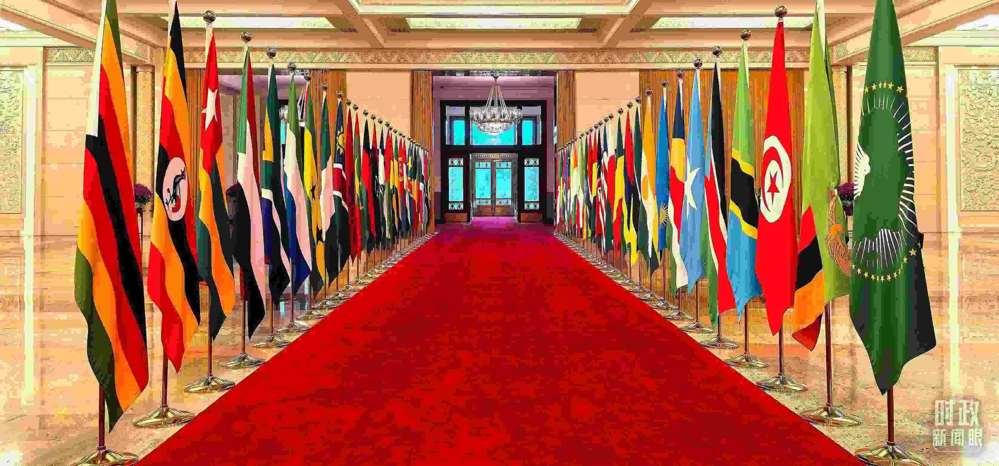 人民大會(huì)堂擺放的旗陣。（總臺(tái)央視記者馬超拍攝）