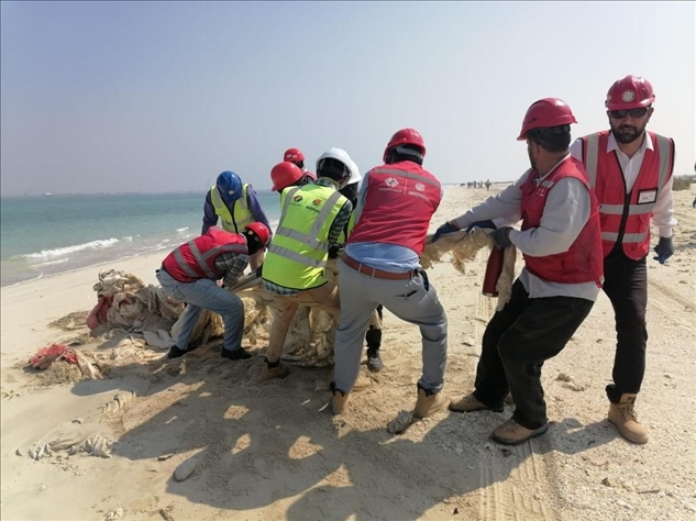 中國電建員工在撿拾海灘垃圾。中國電建供圖