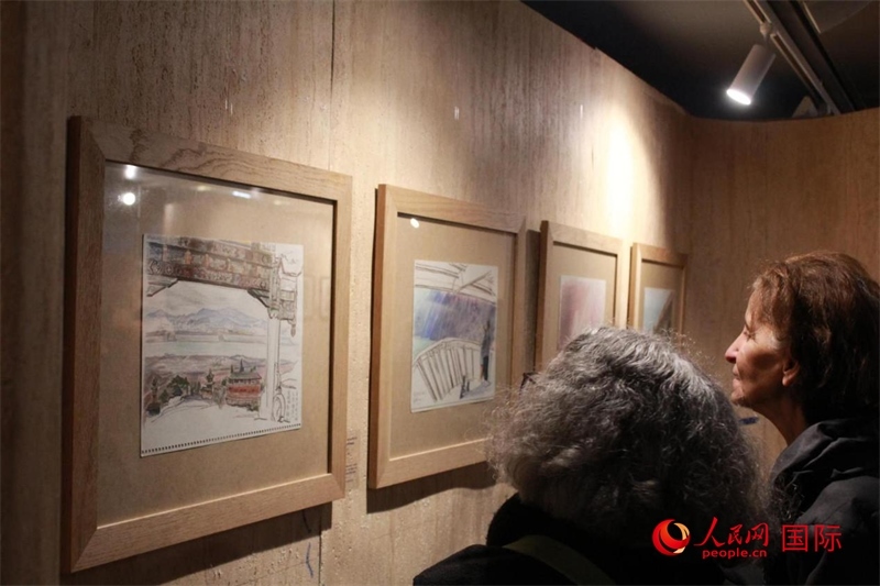 法國觀眾在欣賞展品。人民網(wǎng)記者 尚凱元攝