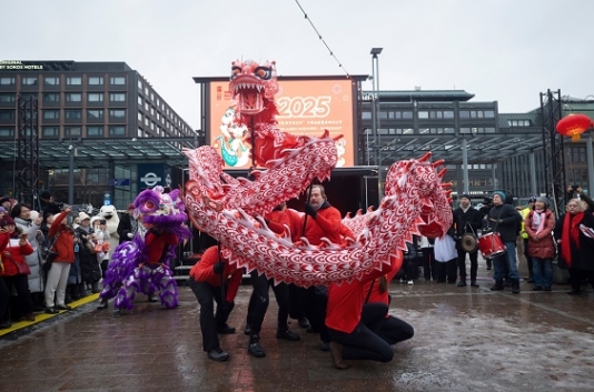 舞龍、舞獅表演。中國駐芬蘭大使館供圖