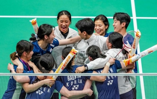 5月3日，韓國(guó)隊(duì)?wèi)c祝晉級(jí)決賽。新華社記者 孫非 攝